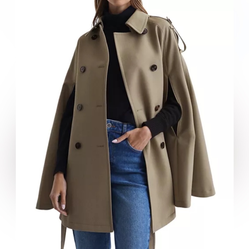 REISS MATHILDE
TRENCH WOOL BLEND CAPE IN NEUTRAL, Size Small